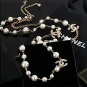 CHANEL Gold and White Pearl Necklace